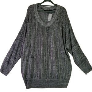 Lane Bryant Knit Sweater Women's 22/24 Grey Black Round Neck Long Sleeve Pullove